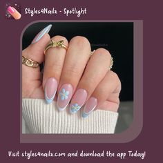 Anna Nails, Aesthetic Mehndi, Simple Spring Nails, Light Blue Nails, Flower Nail Designs, Her Nails, Blue Nail, Spring Nail Art