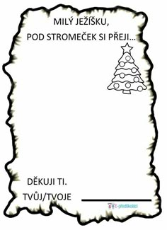 a christmas card with an image of a tree and the words,'mily jeksu, pod stromeek si preil