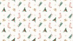 a christmas pattern with holly, mist and candy canes on a white background for wallpaper