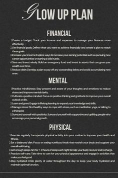 How To Glow Up: The Ultimate Guide To Levelling Up in three aspects: financial, physical, and mental  #mecore #glowup #thatgirl   Glow up transformation Glow up tips Glow up challenge Glow up journey Glow up checklist Glow up goals Glow up routine Glow up skincare Glow up diet Glow up fitness Glow up mental health Glow up inspiration Glow up before and after Glow up self-care Glow up beauty G | Level Up Checklist, September Glow Up Challenge, Breakup Glow Up Checklist, How To Start A Glow Up, Financial Glow Up, Ultimate Glow Up, Mental Glow Up Checklist, Male Glow Up, Glow Up Diet