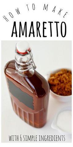 a bottle of syrup next to a bowl of cereal