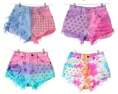 pastel studded & dyed shorts Diy Tie Dye Shorts, Studded Shorts, Diy Shorts, Jeans Diy, Tie Dye Shorts, Cute Shorts, Look Cool, Pink Fashion