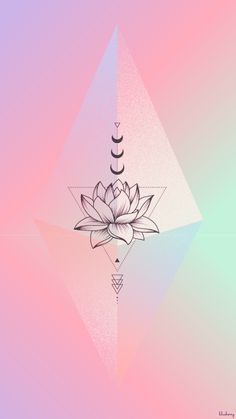 a drawing of a lotus flower with geometric shapes in the background and an inverted triangle