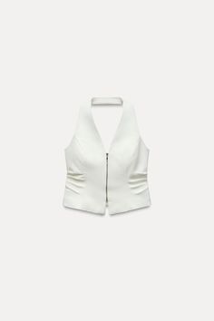 White Twist Top, Statement Tops, Art Sewing, White Halter Top, Cargo Shirts, Shirt Blouses Tops, Halter Neck Top, Sweaters Knitwear, Puffer Coat