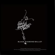 the black diamond ballet logo is shown on a dark background with white lettering and an image of a ballerina