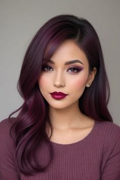 20+Stunning Date Night Beauty Looks to Impress Wine Hair, Gorgeous Hair Color, Burgundy Hair, American Beauty, Hair Color Trends, Purple Hair, Hair Dos, Gorgeous Hair, Hair Colors