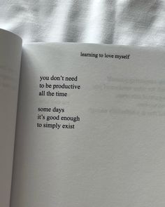 an open book with the words learning to love yourself written in black and white on it