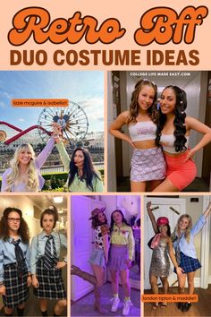 retro ✨ duo Halloween costume ideas for BFFs - these throwback outfits are SO GOOD ! Lizzie McGuire, Bratz Dolls, Woody & Buzz from Toy Story, London & Maddie from the Suite Life of Zack & Cody, Mia & Lily from the Princess Diaries  | best friend duo Halloween costumes unique | Halloween duo costumes bff easy 90s Best Friend Costumes, Lizzy Mcguire Halloween Costumes, Disney Channel Original Movie Costumes, Dixie Chicks Costume, Movie Duos Costumes Female, Tv Duos Costumes, Duo Halloween Costumes Bff Middle School, Lizzie And Isabella Costume, Duo Female Halloween Costumes