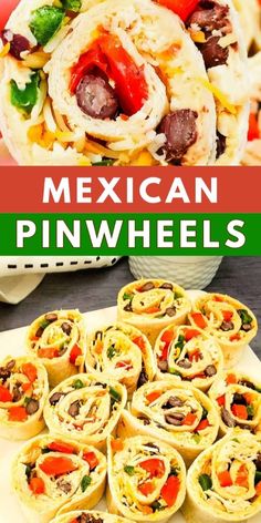 mexican pinwheels on a cutting board with text overlay