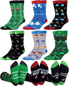 PRICES MAY VARY. Package Includes: our package comprises 6 pairs of novelty football socks for men; This ample supply makes them sufficient for football lovers and teams, which facilitates uniformity when playing games; This provides you with a week's worth of reliable, comfortable, and stylish sock options Unique American Design: each pair of these fun men's socks features a distinctive American design; From field markings to footballs and helmets, each design element will surely excite any foo Funny Multicolor Socks For Gifts, Funny Multicolor Socks For Gift, Novelty Multicolor Socks As A Gift, Football Tailgate Party, Birthday Christmas Party, Football Tailgate, Funny Football, Stylish Socks, Football Gift