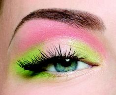 Lime Green And Pink Eye Makeup, Pink Green Eye Makeup, Green Pink Eyeshadow, Green And Pink Makeup Looks, Pink Green Makeup, Green And Pink Eye Makeup, Pink And Green Makeup Looks, Pink And Green Eye Makeup, Pink And Green Eyeshadow Looks