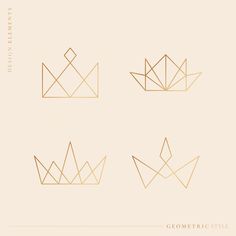 four different types of crowns on a beige background with the words geometric style written in gold