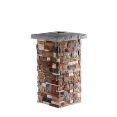 a brick pillar with a stone top on a white background, it is made out of several different colored bricks