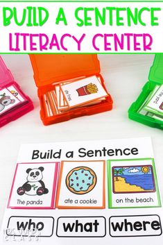 the build a sentence library center is filled with pictures and words to help students learn how to