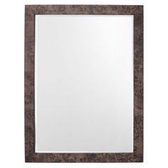 a square mirror with a brown frame