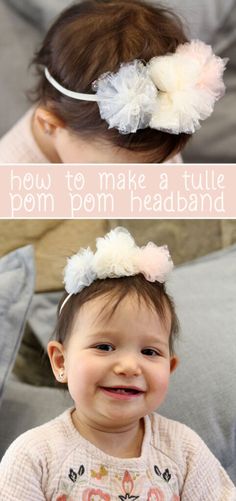 Tulle Accessories Diy, Pom Pom Headband Diy, Tulle Pompoms, Tulle Pom Pom, Headbands For Babies, Fairy Headband, Tulle Hair Bows, Tulle Headband, Hair Bands Diy