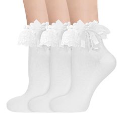 White Lace Socks, Socks With Lace, Ankle High Socks, Lace Ankle Socks, Bobby Socks, Ruffles Top, Frilly Socks, Cherry Jam, Socks Ankle