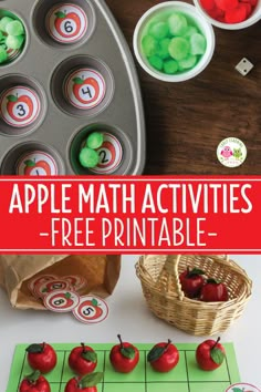 an apple themed math activity for kids to practice their number recognition skills with apples in the background