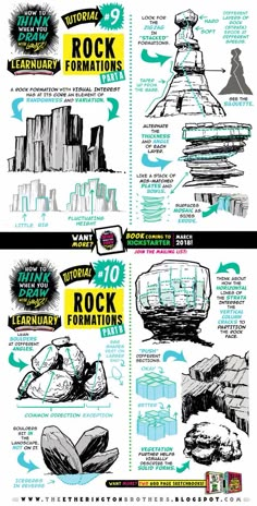 the rock formation poster is shown in black and white, with instructions for how to use it