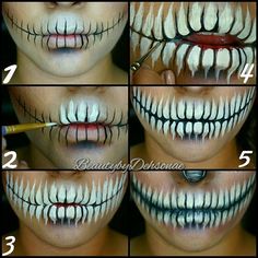 Airbrush Halloween Makeup, Scary Makeup Looks Halloween Ideas, Halloween Makeup Step By Step, Horror Smink, Halloween Face Paint Scary, Mouth Makeup, Skull Teeth, Extreme Make-up, Scary Halloween Makeup