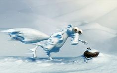 an animated image of a snow dragon chasing another creature