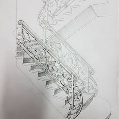 a pencil drawing of a stair case