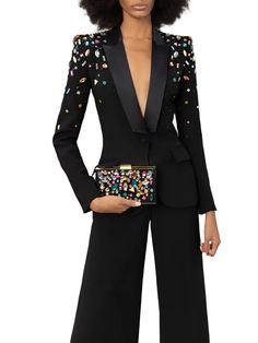 Traje pantalón. Compre traje pantalón tipo blazer con cuentas y diamantes de Strass - Traje pantalón de esmoquin para mujer, un éxito de ventas en GUOCALI - El traje pantalón tipo blazer con diamantes de Strass para mujer es un traje pantalón de esmoquin sofisticado y elegante que realzará cualquier atuendo y te hará destacar entre la multitud. Los exclusivos detalles de cuentas añaden un toque de glamour. Tuxedo For Woman, Prom Suits For Women, Pant Suit For Women, Women Tuxedo, Pantsuit For Women, Beaded Blazer, Black Pant Suit, Evening Suit, Pant Suits For Women