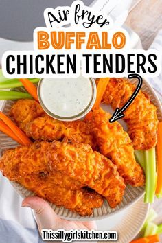 buffalo chicken tenders on a plate with ranch dressing