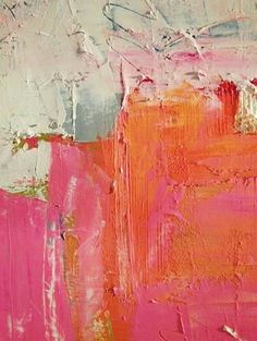 an abstract painting with pink, orange and white colors