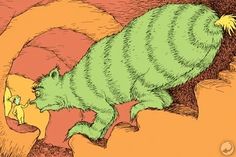 an illustration of a green dinosaur climbing up a hill