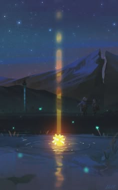 an animated scene with two people in the distance