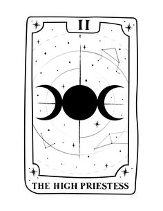 the high presets tarot card with three moon symbols on it and stars in the background