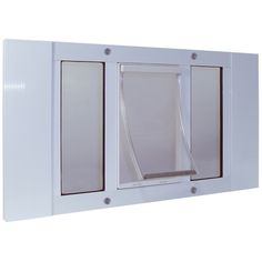 a white wall mounted enclosure with two doors