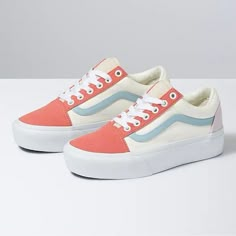 Vans Twill Old Skool Platform Pastel Block/True White VN0A5KX99MK. Vans Shoes Women, Old Skool Platform, Cute Vans, Platform Vans, Vans Store, Preppy Shoes, Animal Print Shoes, Cute Nikes, Swag Shoes