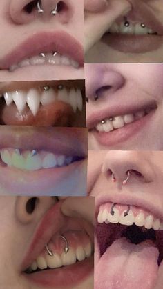 multiple images of different types of teeth with piercings on them, including nose rings