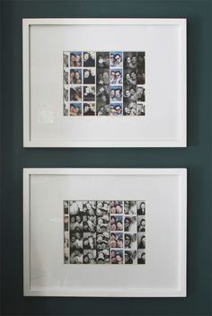 two white frames with black and white photos on them