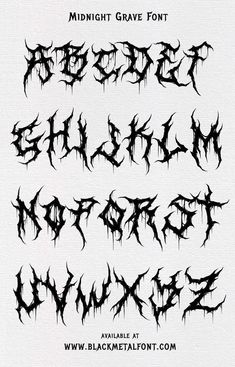 some type of font that is black and white with the words midnight grave font on it