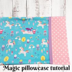 three pieces of fabric with unicorns and flowers on them, one has pink polka dots