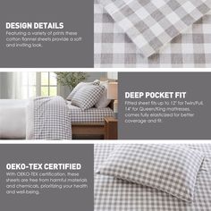 four different types of bedding and pillows with instructions on how to put them together