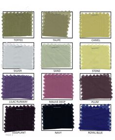 color swatches showing different shades of fabric for the top and bottom half of each piece