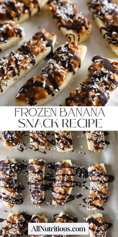 frozen banana snack recipe with chocolate drizzled on top and bananas in the middle