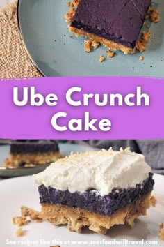 A slice of ube flavored dump cake on a white plate Ube Extract, Pumpkin Crunch Cake, Milk Bread Recipe, Homemade Appetizer, Pumpkin Crunch