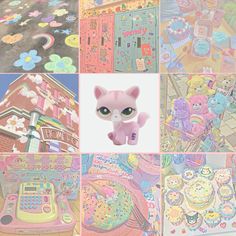 there are many different pictures of toys in this collage, including teddy bears and other things