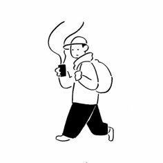 a drawing of a man running with a cell phone in his hand and the caption reads