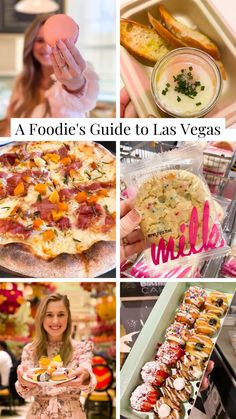 a collage of photos with food items and the words, a foodie's guide to las vegas