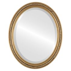 a round mirror with braiding around the edges and an oval frame, on a white background