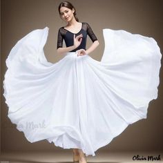 Olivia Mark - Double-Layered Snowflake Chiffon Classical Dance Gown with Flowing Skirt - Perfect for Leisure, Vacation, and Beach Activities Circle Skirt Outfits, Ballet Attire, Dance Attire, Vintage Dance, Dance Outfits Practice, Mid Calf Skirt, Chiffon Maxi Skirt, Classical Dance, Practice Outfits