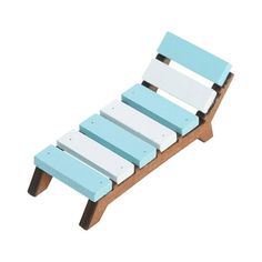 a wooden bench with white and blue slats