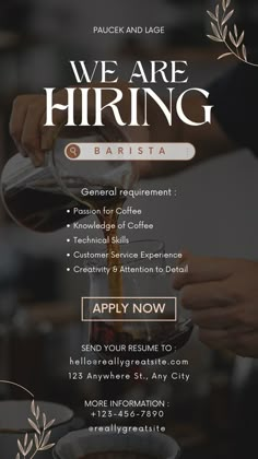 we are hiring baristaa - apply now and get your free coffee sample today