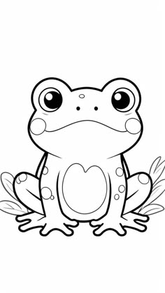 a frog with big eyes sitting on the ground coloring pages for kids, printable